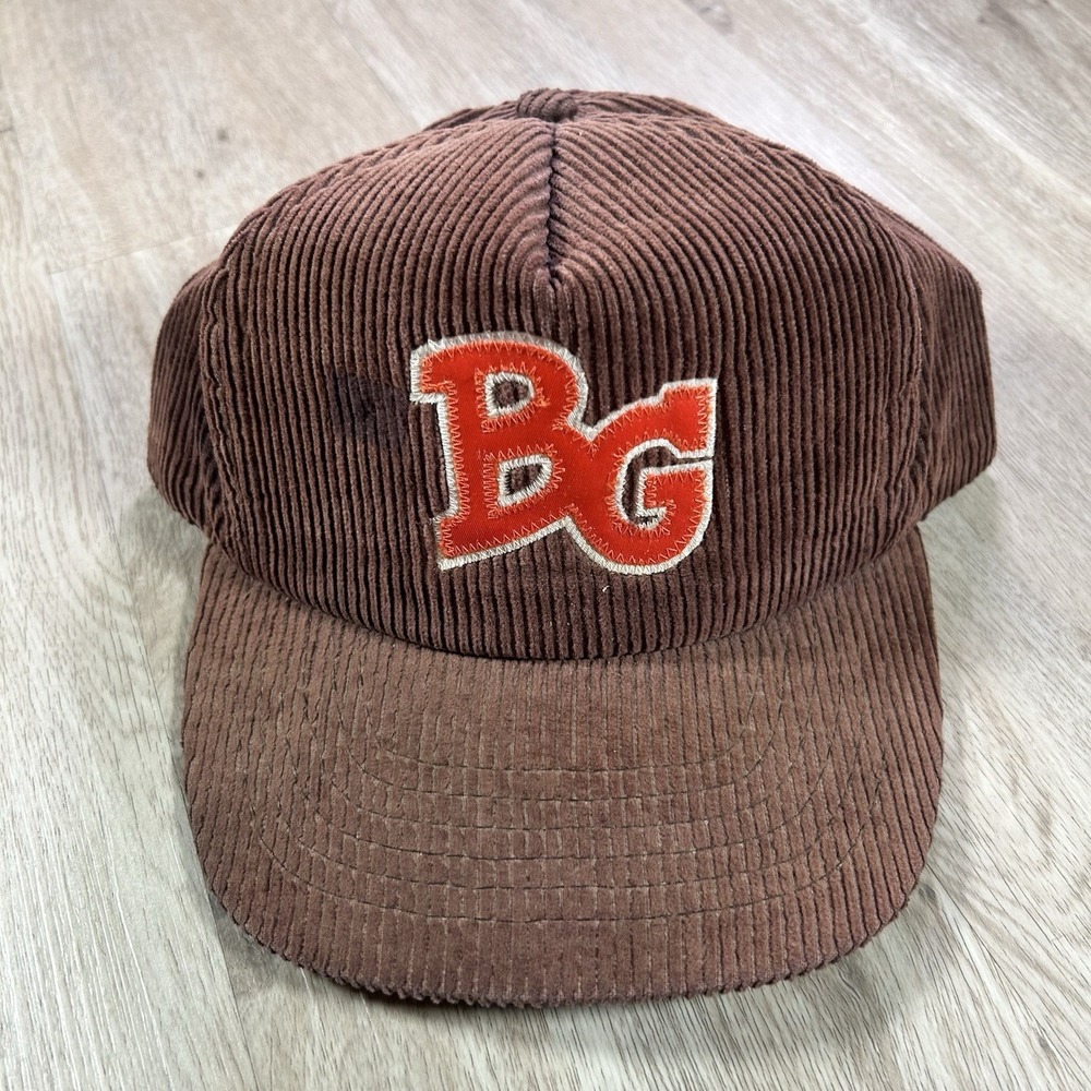 VTG 80s Bowling Green Falcons Snapback Hat College Universal Brown Corduroy Cap